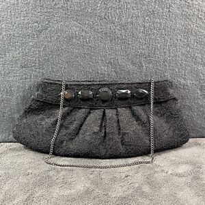 WHBM Women's Lace and Jewel Evening Bag Clutch Silver Chain Strap Black Shoulder